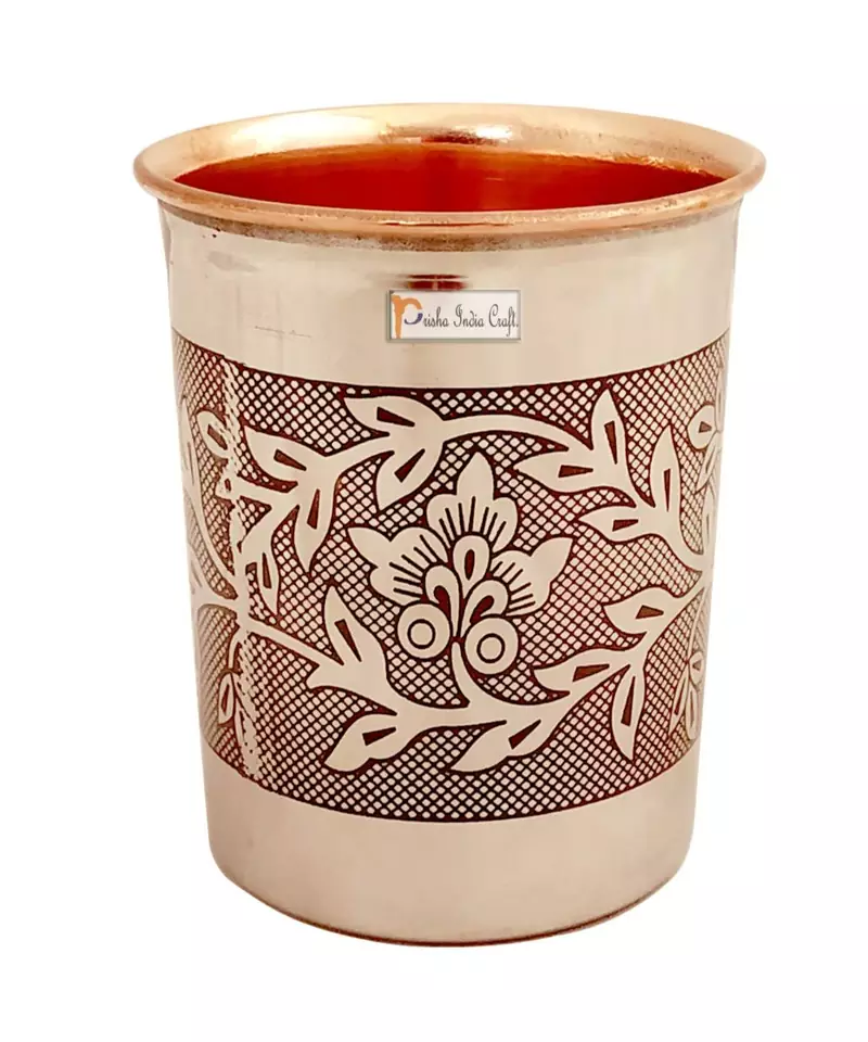 Prisha India Craft Steel Copper Glass Tumbler  250 ML