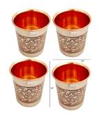 Prisha India Craft Embossed Design Steel Copper Glass Tumbler  Drinkware & Serveware Set  Capacity 250 ML  Set of 4