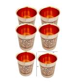 Prisha India Craft Embossed Design Steel Copper Glass Tumbler  Drinkware & Serveware Set  Capacity 250 ML  Set of 6