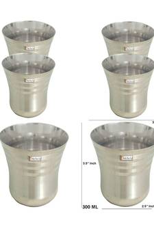 Stainless Steel Drinking Glass Each Capacity 300 ML Set of 6