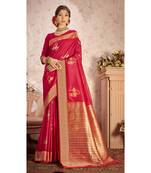 Pink woven silk blend saree with blouse