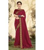 Maroon printed chanderi silk saree with blouse