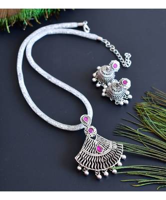 Awesome Silver Tone Ruby Designer Necklace Set-dj07676 1
