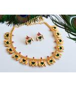 Gold tone green Lotus designer necklace set dj-35355