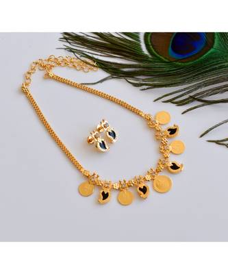 Gold tone black mango-Lakshmi coin designer necklace set dj-35360 1