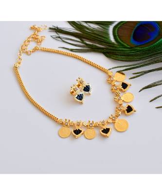 Gold tone black Lakshmi coin designer necklace set dj-35361 1
