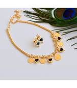 Gold tone black Lakshmi coin designer necklace set dj-35361
