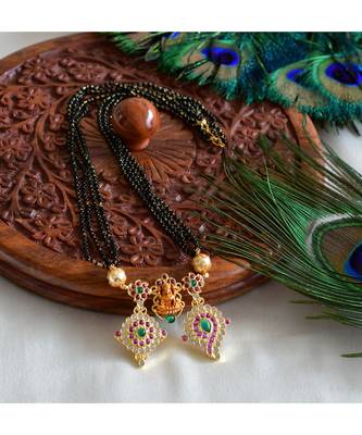 Gold tone kemp-green-white chakra-shanku Lakshmi designer mangalsutra dj-35387 1