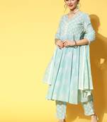 Light-blue printed cotton ethnic-kurtis
