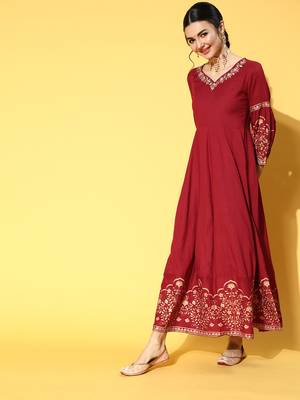 Maroon embroidered rayon ethnic-kurtis 2