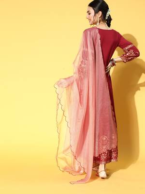 Maroon embroidered rayon ethnic-kurtis 3