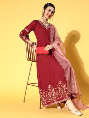 Maroon embroidered rayon ethnic-kurtis 5