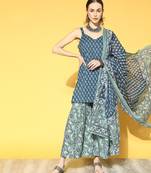 Blue printed cotton ethnic-kurtis