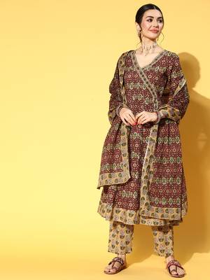 Maroon printed cotton ethnic-kurtis 1