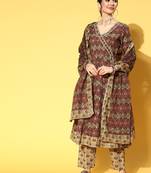 Maroon printed cotton ethnic-kurtis