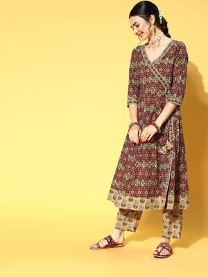 Maroon printed cotton ethnic-kurtis 2