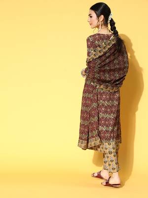 Maroon printed cotton ethnic-kurtis 3