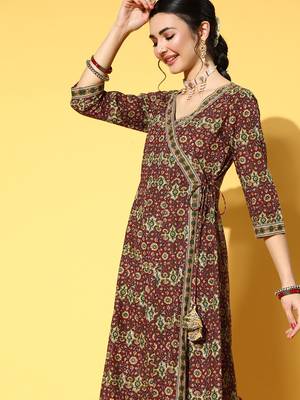 Maroon printed cotton ethnic-kurtis 4