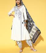White embroidered rayon ethnic-kurtis