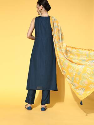 Navy-blue printed rayon ethnic-kurtis 3