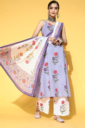 Blue printed cotton ethnic-kurtis