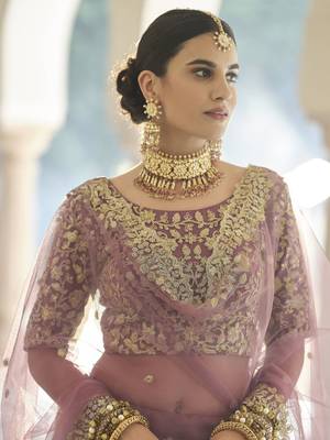 Mauve embroidered net semi stitched lehenga 3
