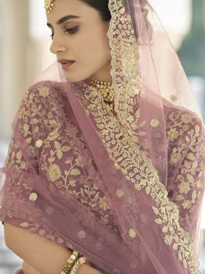 Mauve embroidered net semi stitched lehenga 4