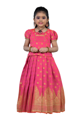 Shivangi Girls Pink Pine Forest Pattu Pavadai 1