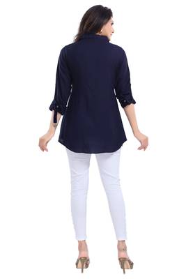 Blue plain rayon short-kurtis 2
