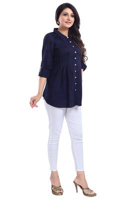 Blue plain rayon short-kurtis 3