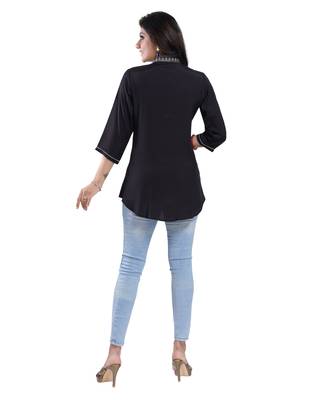Black plain art silk short-kurtis 2