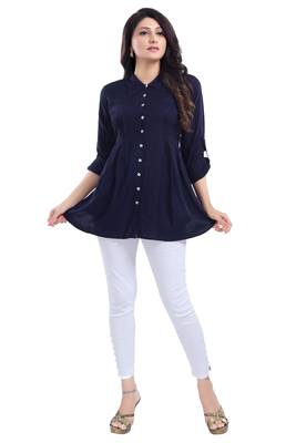 Blue plain rayon short-kurtis 4