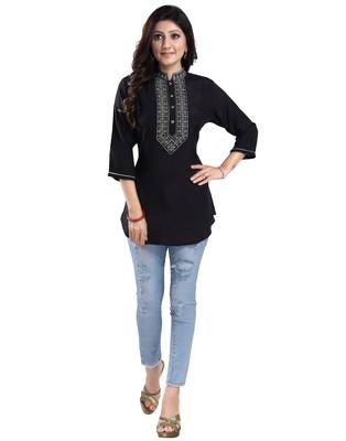 Black plain art silk short-kurtis 4