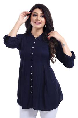 Blue plain rayon short-kurtis 5