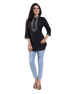 Black plain art silk short-kurtis 5