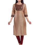 Beige plain cotton silk long-kurtis