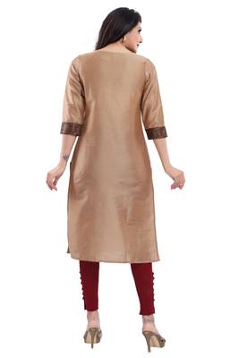 Beige plain cotton silk long-kurtis 2