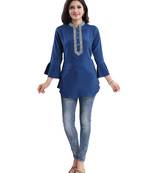 Blue plain art silk short-kurtis