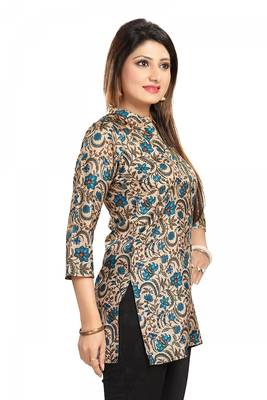 Beige printed Cotton Blend short-kurtis 2