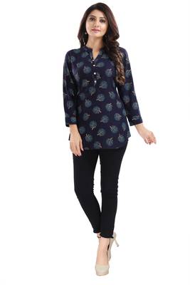Blue printed rayon short-kurtis 1