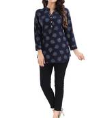 Blue printed rayon short-kurtis