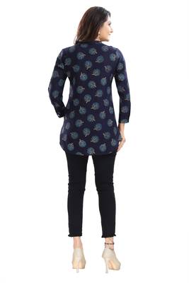 Blue printed rayon short-kurtis 2