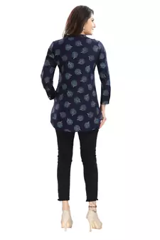Blue printed rayon short-kurtis