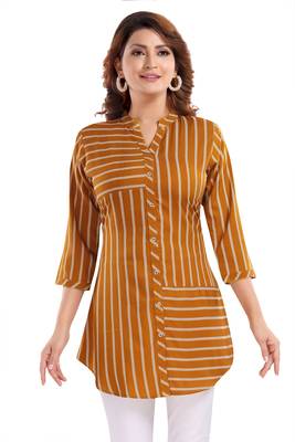 Mustard printed crepe short-kurtis 1
