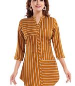 Mustard printed crepe short-kurtis