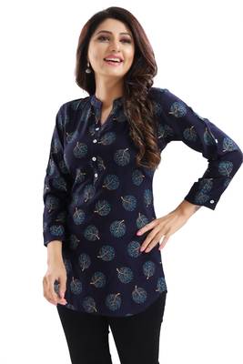 Blue printed rayon short-kurtis 4