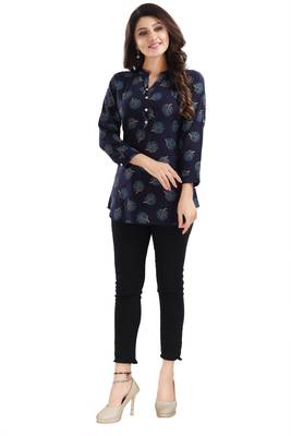 Blue printed rayon short-kurtis 5