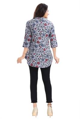 Grey printed crepe short-kurtis 2