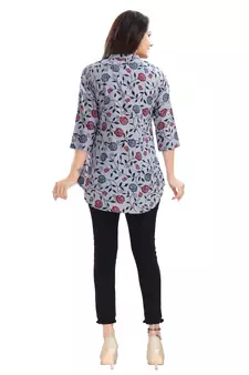Grey printed crepe short-kurtis