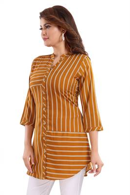 Mustard printed crepe short-kurtis 3